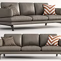 Modern three-seat sofa leather multiplayer sofa 3d model