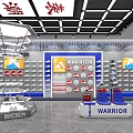 Modern Mall Shoe Store With Blue Facade Shelves And Shoe Displays