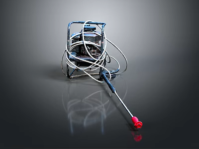 Lighting Fixture Set With Blue Frame White Cables Red Lamp Head On Black Background 3d model