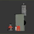 Industrial Equipment Setup With Silver Tanks Metal Frames Green Cabin And Red Machinery