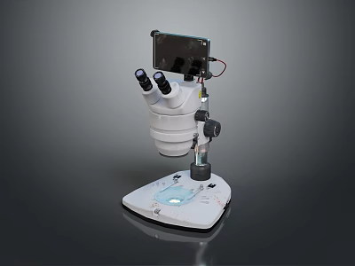 Binocular Microscope With White Base And Adjustable Lenses For Lab Research 3d model