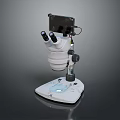Binocular Microscope With White Base And Adjustable Lenses For Lab Research 3d model