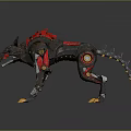 Futuristic Mechanical Wolf With Red Black Armor Spikes Glowing Parts And Sharp Claws