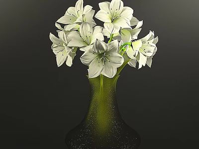 Elegant White Lilies in Green Vase Fresh Floral Arrangement on Dark Background 3d model