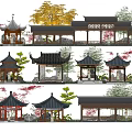 Various Traditional Chinese Garden Pavilions With Classic Roof And Decorative Elements