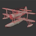 Vintage White Biplane Seaplane With Red Star Markings And Floats