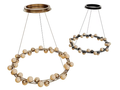 Circular Chandeliers With Brass And Black Metal Frames And Beaded Accents 3d model