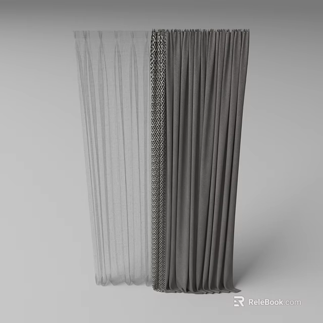 Light Sheer And Dark Thick Curtains With Decorative Trim For Home Decor 3d model 