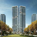 Modern High Rise Residential Building With Surrounding Trees And Architecture Design