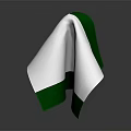 Folded White And Green Fabric Handkerchief With Shiny Reflection On Dark Background