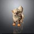 3D Mythical Fox Character Standing With White Fur Orange Body Blue Stripes And Fluffy Tail