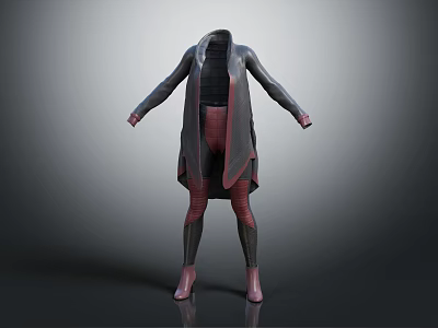 Stylish Red And Black Long Coat With Tight Pants And Red Shoes 3d model