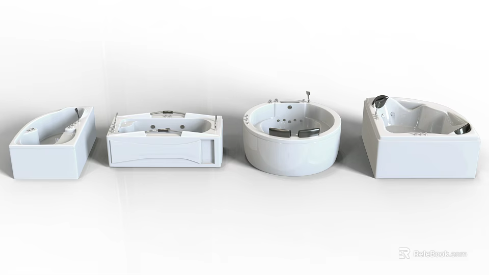 Different Styles Of Modern Bathtubs With Various Shapes And Designs 3d model 