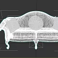Classic Black Three-Seater Sofa With Gray Square Pillows Central Round Pillow And Curved Wooden Legs