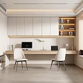 Modern Cream Style Study Desk and Chair Suspended Table Bookcase Locker Computer Table and Chair Book Ornaments Bay Window 3d model