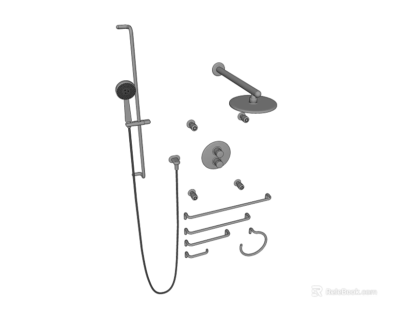 Complete Shower System with Handheld and Overhead Showerheads Mounting Bar and Accessories 3d model 