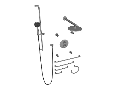 Complete Shower System with Handheld and Overhead Showerheads Mounting Bar and Accessories 3d model