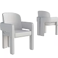 Beige Upholstered Leisure Chair With Modern Minimalist Design And Different Angles View