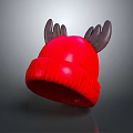 Cute Warm Knitted Red Hat With Brown Antler Decorations For Winter Wear