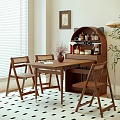 Wooden Table And Wicker Chairs Set With Vase Flowers Near Window Blinds And Cabinet Plant