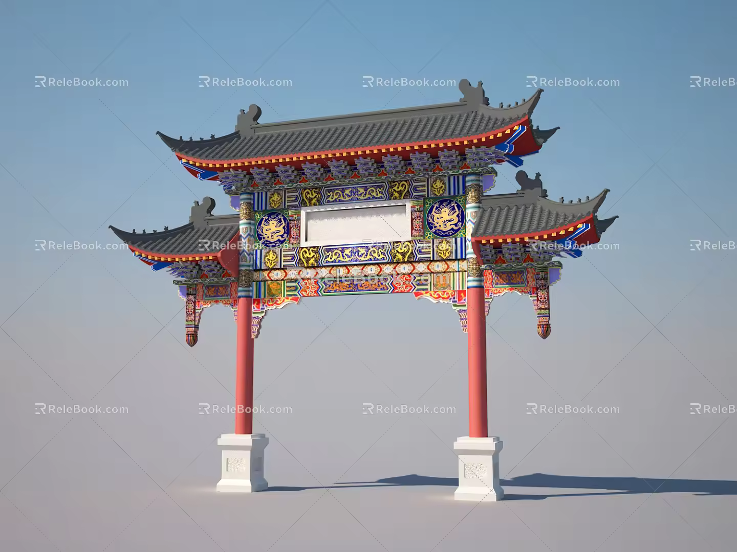 Chinese style archway two-pillar third floor archway painted archway 3d model