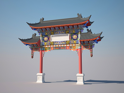 Chinese style archway two-pillar third floor archway painted archway model