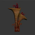 Unique Tropical Plants with Trumpet Shaped Brown Bodies and Curved Red Tentacle Like Appendages