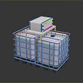 Stacked Industrial Plastic Containers With Pallet Base And Blue Top Structure