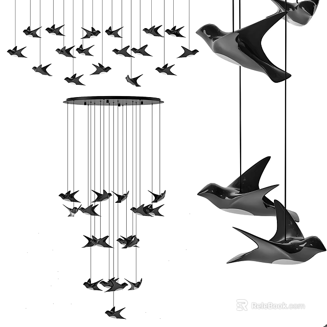 Modern Decorative Chandelier With Hanging Bird Shaped Elements For Interior Design 3d model 