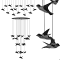 Modern Decorative Chandelier With Hanging Bird Shaped Elements For Interior Design 3d model