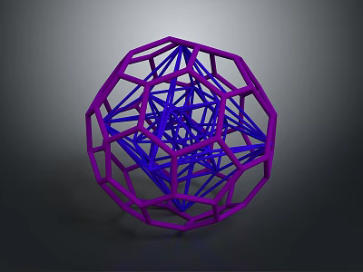 Abstract Geometric Structure With Purple And Blue Wireframe 3D Polyhedron Design 3d model