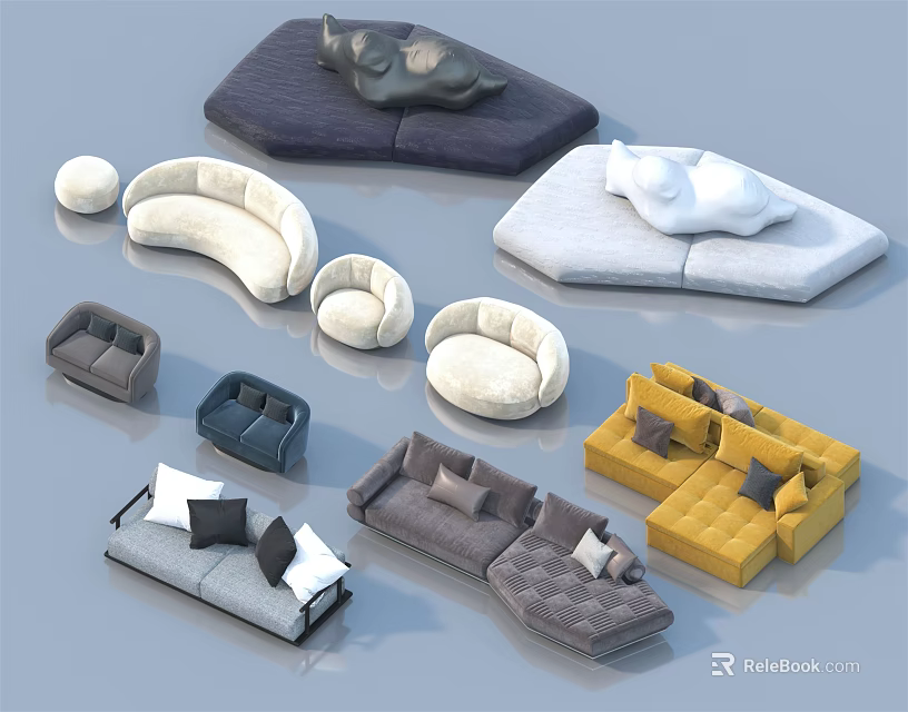 Modern Versatile Sofa Sets In Various Colors Different Shapes And Comfortable Styles 3d model