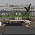 Modern Landscape Seating On Rooftop Terrace With Fire Pit Green Plants And City View