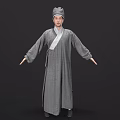 Man In Traditional Chinese Gray Robe And Hat With Arms Outstretched