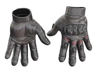 Black Leather Gloves With Reinforced Palm And Protective Finger Design For Riding 3d model