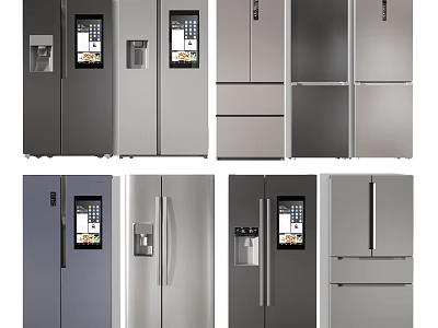 Various Styles of Modern Refrigerators and Freezers With Digital Displays and Ice Makers 3d model