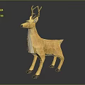 Low Poly Deer Model With Antlers And Light Brown Standing Design