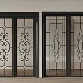 Black Frame Double Doors With Glass Panels And Ornate Decorative Patterns Design 3d model