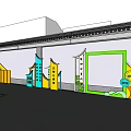 Outdoor Display Shelves With Trash Sorting Bins And Person Near Building