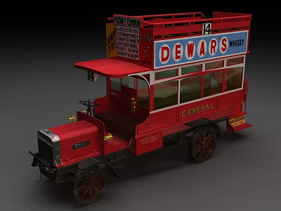 Red Vintage Double Decker Bus With Dewars Advertisement Classic Design 3d model