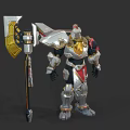 Mecha Warrior In Silver Gold Red Armor Holding Large Axe Weapon Standing Pose 3d model
