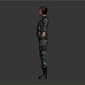 Camouflage Uniform Character Standing With Tactical Vest And Gray Background