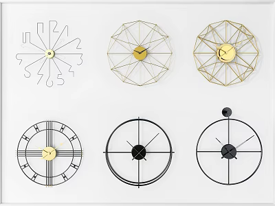 Modern Geometric Line Design Clocks in Gold and Black for Wall Decor 3d model