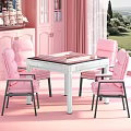Cozy Pink Interior With White Dining Table And Comfortable Pink Chairs Set 3d model
