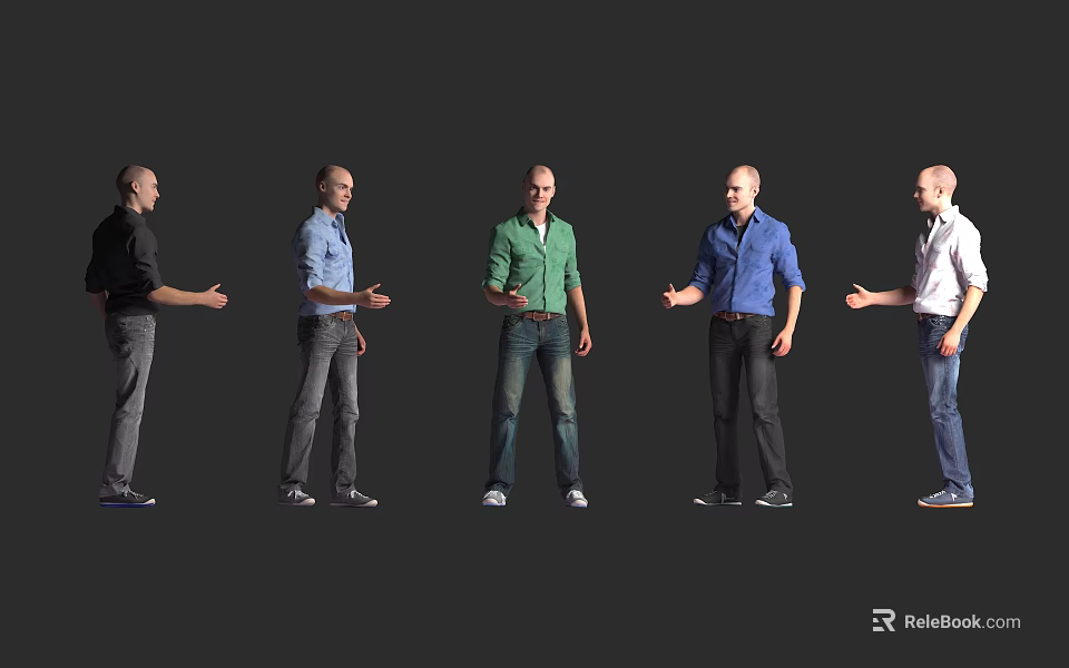 Men In Different Casual Outfits Gesturing With Open Hands Against Gray Background 3d model 