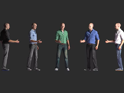 Men In Different Casual Outfits Gesturing With Open Hands Against Gray Background 3d model