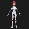 Woman with Red Hair in White Bodysuit Featuring Futuristic Black and Blue Accents