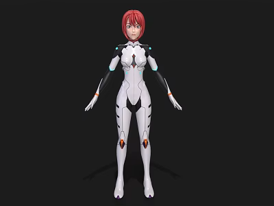Woman with Red Hair in White Bodysuit Featuring Futuristic Black and Blue Accents 3d model