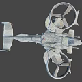 Futuristic Fighter Jet With Large Rotors Flying Over Forest Background In Vertical Takeoff Scene