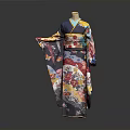Traditional Japanese Kimono With Colorful Floral Patterns And Elegant Silk Fabric Design